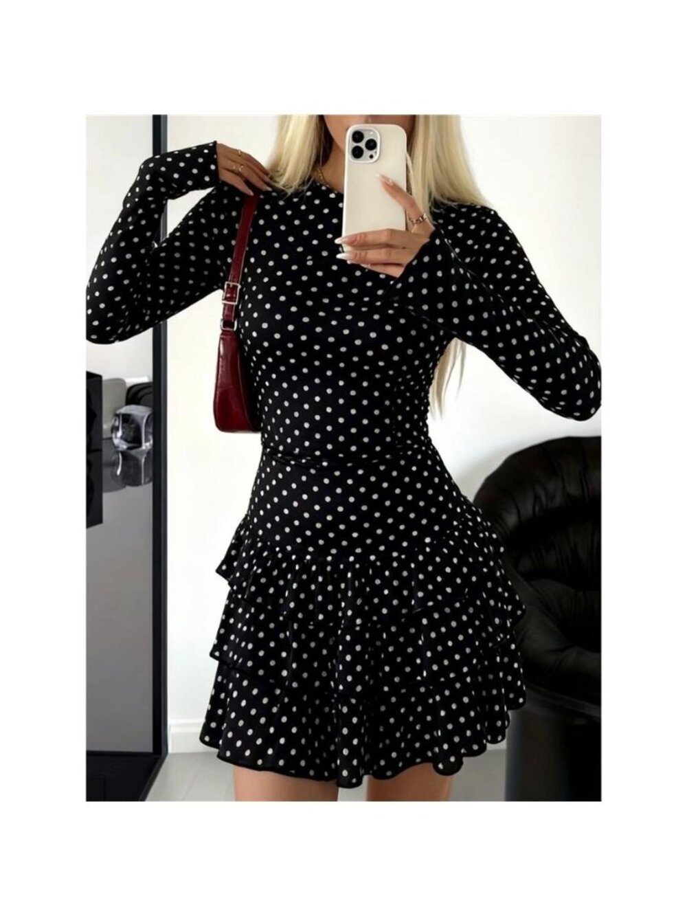 Long Sleeve Ruffled Hem Mini Dress